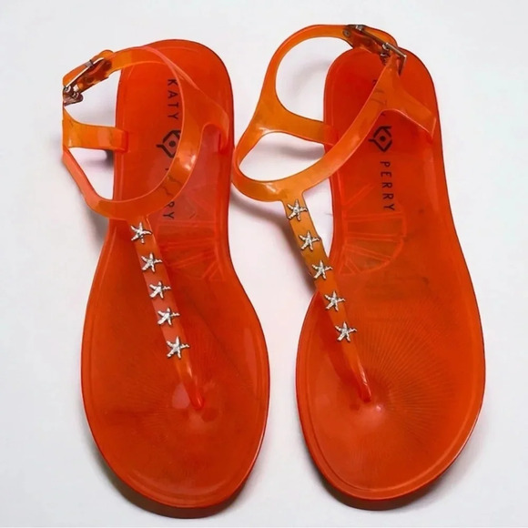 Katy Perry Orange Starfish Studded T-Strap Geli Sandals Size 8 Casual - Picture 1 of 12